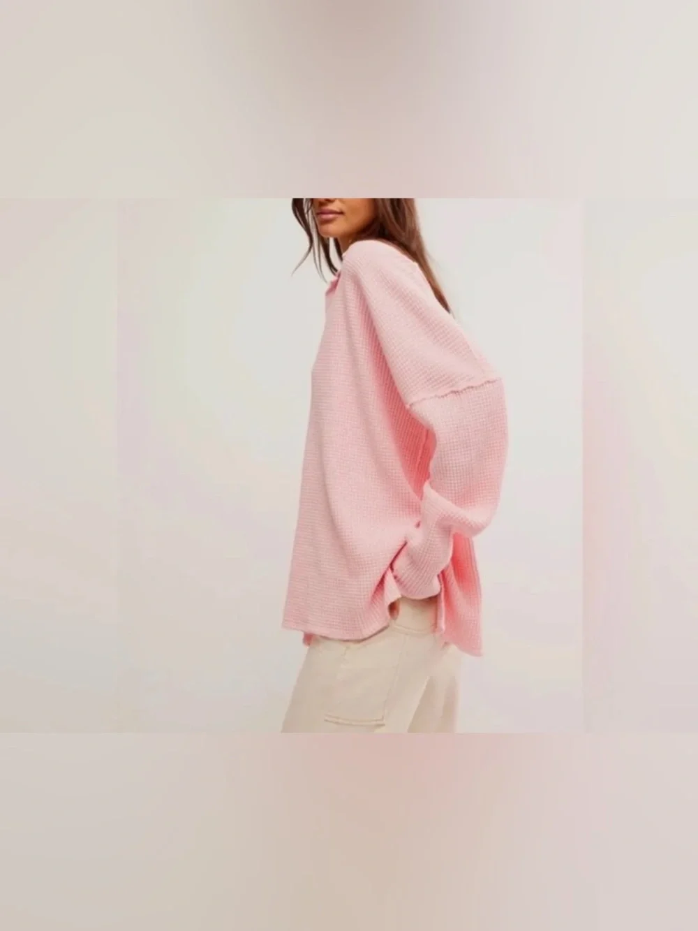 NWOT Free People We The Free Travis Polo - pale rosette pink - Small - Picture 2 of 8